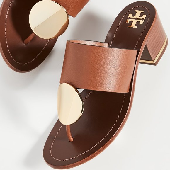 Tory Burch PATOS DISK 45MM SANDAL Mou Brown Gold STUNNING AND COMFORTABLE! - Picture 7 of 10